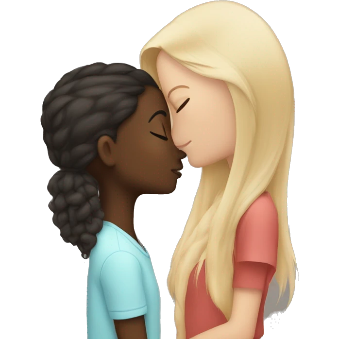 Short long haired dark skined girl kisses tall short haired white girl emoji