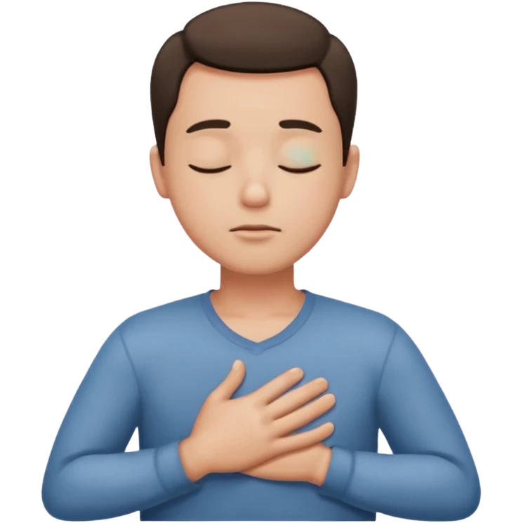 una mano en pecho ojos cerrados hombre emoji