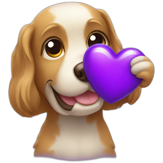 Dog holding a purple heart emoji