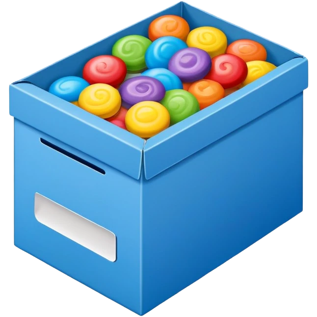 blue rectangular cardboard box with candies emoji