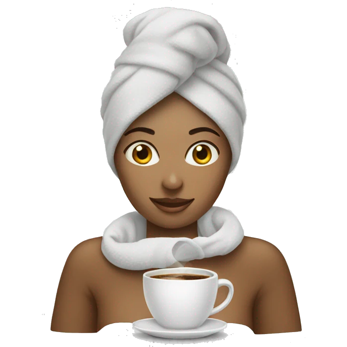 generate female WhatsApp emoji with towel on head and cup of coffee emoji