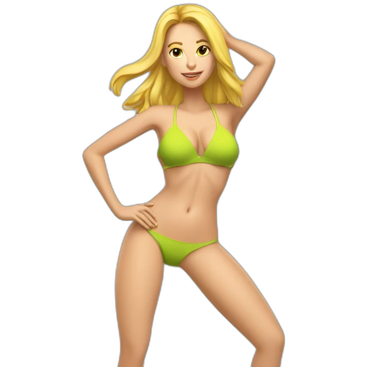 Sexy pose Soft-fit Caucasian woman bikini (hands-in-hair pose) (full body) couch emoji