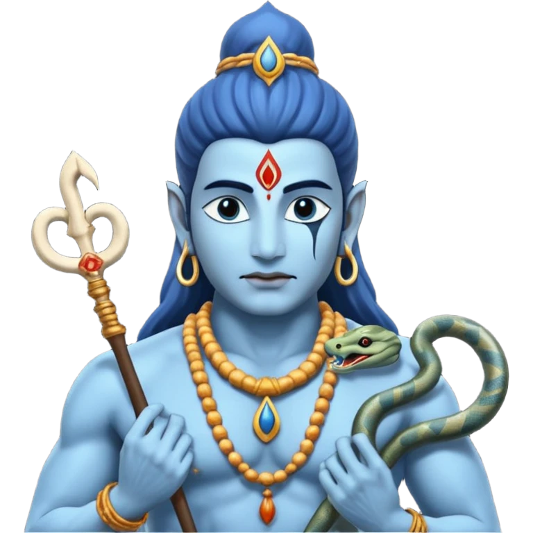 Mahadev real god  shiv not like cartoon  blue body and trishul and and had damru and nack around sanke  emoji