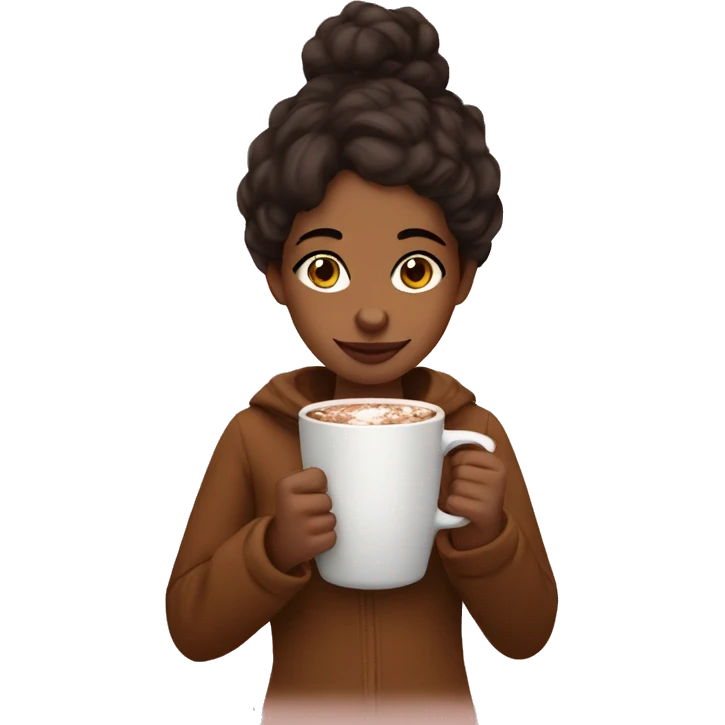 Brown skin girl with  sipping hot chocolate  emoji