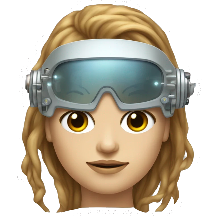 female cyborg head, fair skin, Brown long hair with blonde steaks, space age goggles and circuits emoji