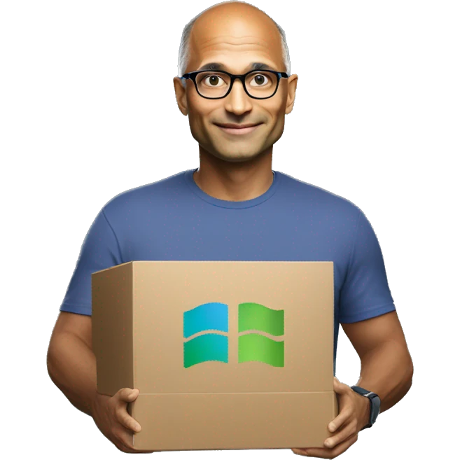 Satya Nadella holding a box of GPUs emoji