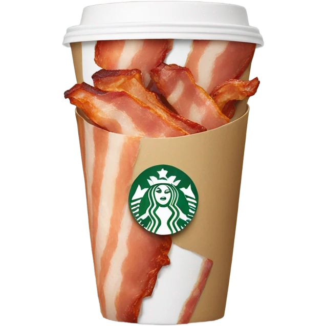 Starbucks cup holding a piece of bacon emoji
