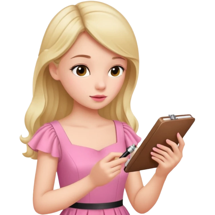 girl taking notes in pink thones and smell a fragance emoji