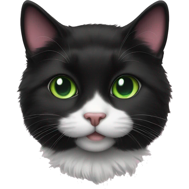 fluffy black tuxedo cat with green eyes and pink nose emoji