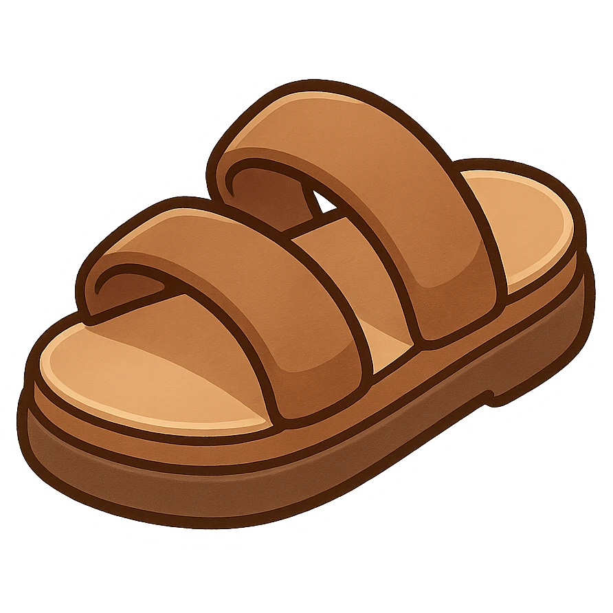 large brown sandal, fun and simple, cartoon style, chibi stickers style emoji
