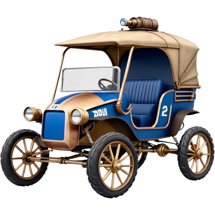 Old American West tarnished R2D2 bounty hunter 1854 delicately ornate rosegold accents painted dune buggy buckboard wagon powered by electric motors and batteries with safety features and belts flying rapidly across rough dusty terrain stable on strong agile steampunk suspension and steering  emoji