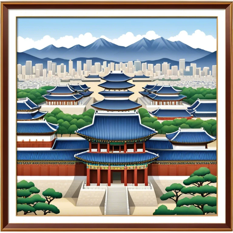 Cinematic Realistic Gyeongbokgung Palace Landmark Emoji, depicted with regal historic architecture rendered with intricate detail and majestic, dynamic lighting. emoji