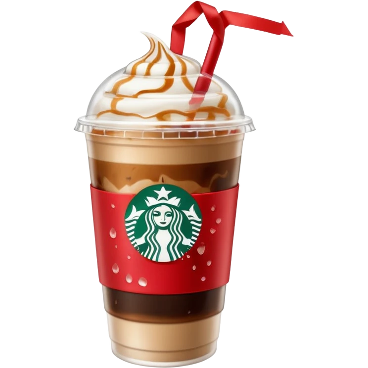 Starbucks iced espresso with milk and the cup has red ribbons printed on it emoji
