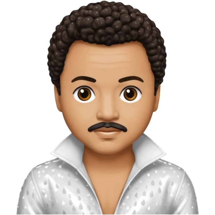 Howard Hewett with dark brown jeri curl hair, white sequin outfit emoji