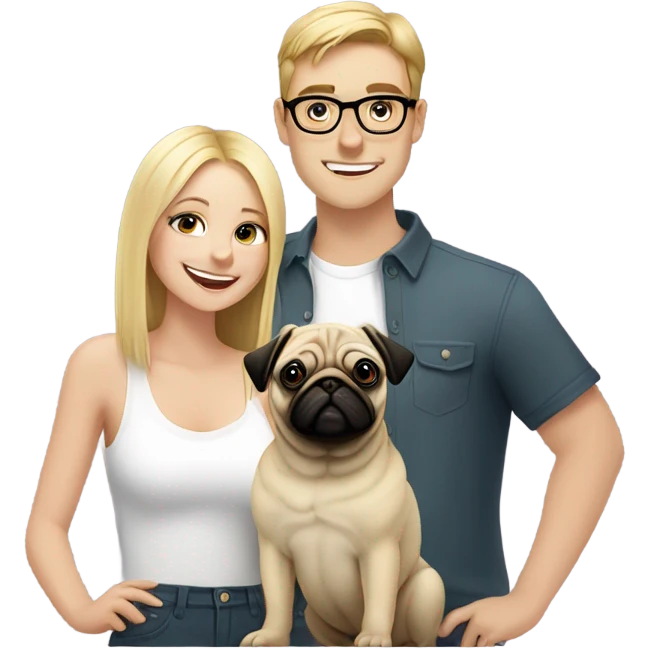 boy in glasses with blonde girlfriend and pug emoji