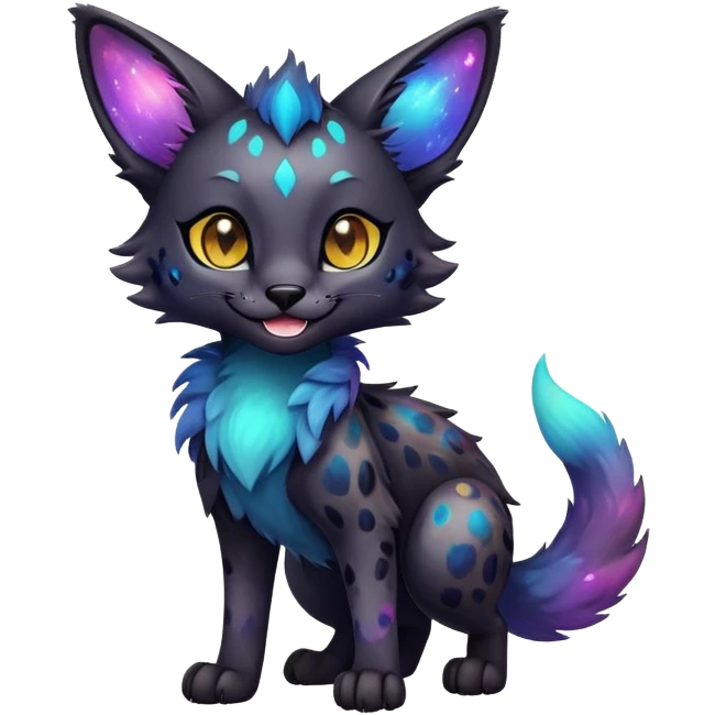 Cute Kawaii Epic Colorful Dark Black Iridescent Nebula Sergal-Serval-Vernid full body emoji