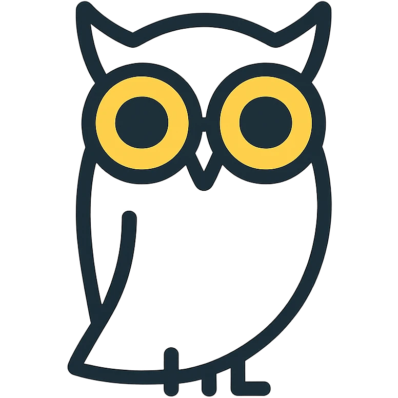 white owl, yellow outlined eyes, simple minimal icon emoji