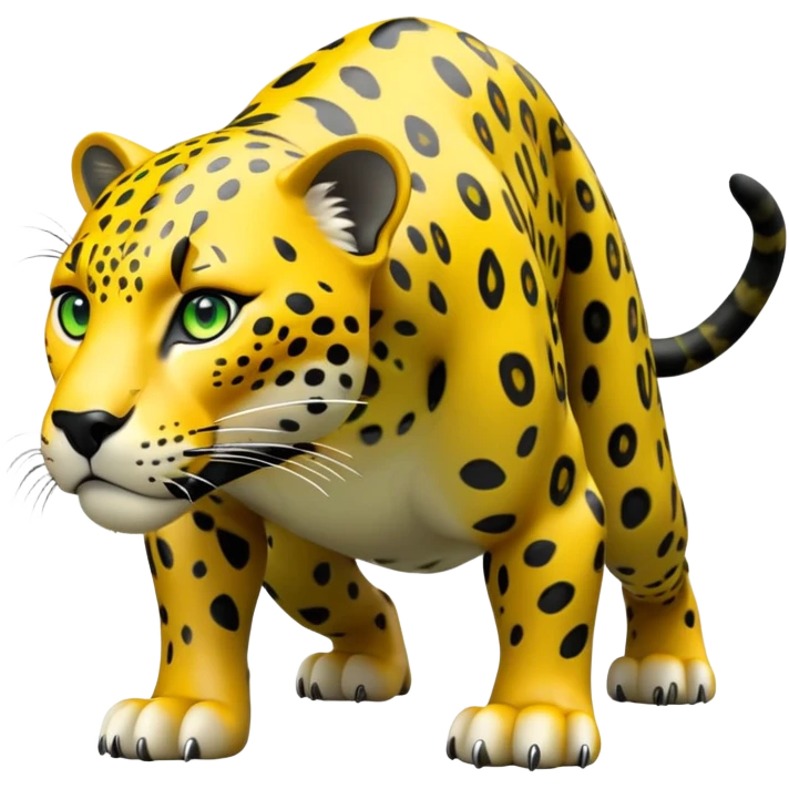 cinematic-jaguar-realistic-full-body-on all fours-emoji,-sleek-powerful-frame-poised-for-action,-yellow-fur-adorned-with-bold-black-rosettes,-head-tilted-dramatically,-piercing-green-eyes-locked-onto-its-prey,-simplified-yet-realistic-focused-features,-highly-detailed,-glowing-with-an-almost-sarcastic-glow emoji