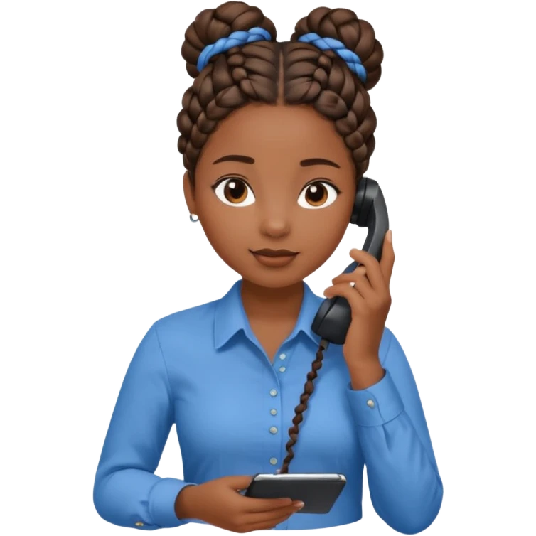 black girl on the phone with a notepad in colored formal shirt and braided bun emoji