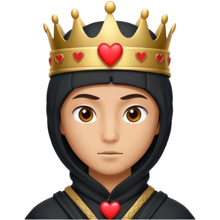 Ninja con ojos de corazón y una corana emoji