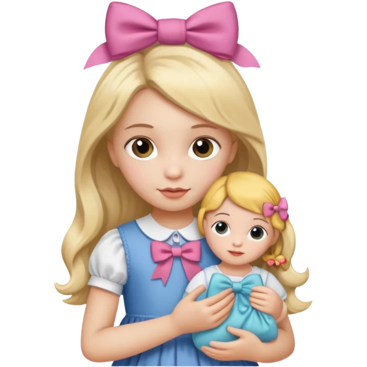 Girl child with bow in hair and textile doll emoji