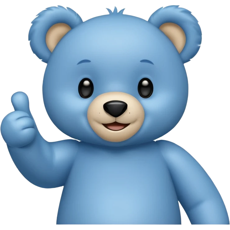 Un petit nounours peluche bleu qui souris et qui tend un bras avec un pouce en l'air  emoji