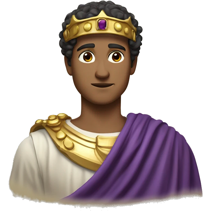 Create an emoji of a young Roman emperor, with a golden crown on his head, a clean-shaven face, and a regal expression. He is wearing a purple toga with gold details, and has short, neatly styled hair." emoji