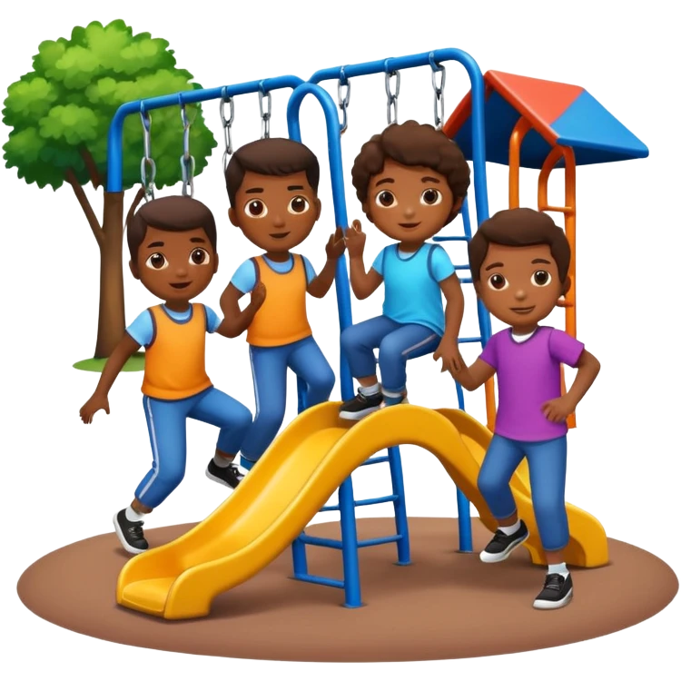 Group of African American kids playing on school playground in urban neighborhood emoji
