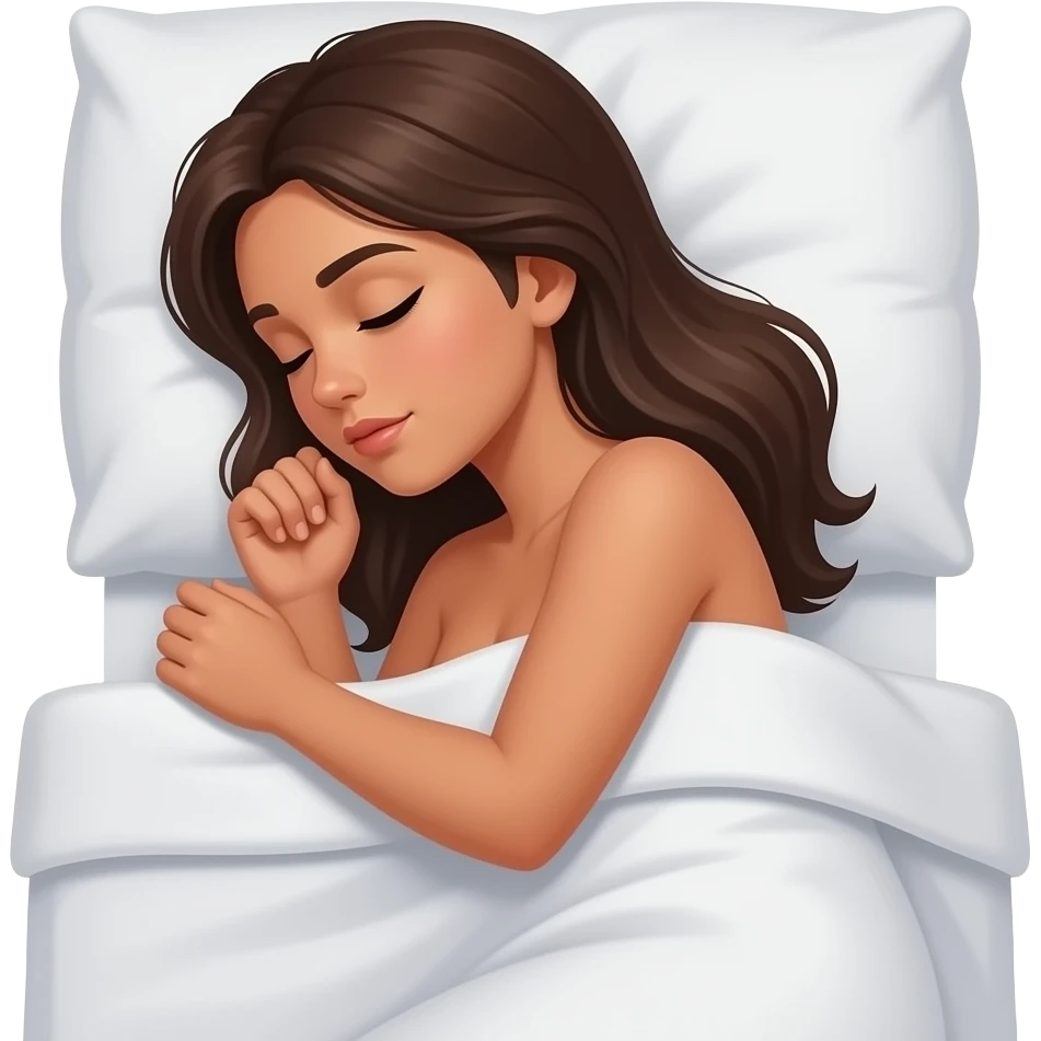 a deeply tanned naked woman sleeping sideways peacefully in bed with the bed sheet down to her waist emoji
