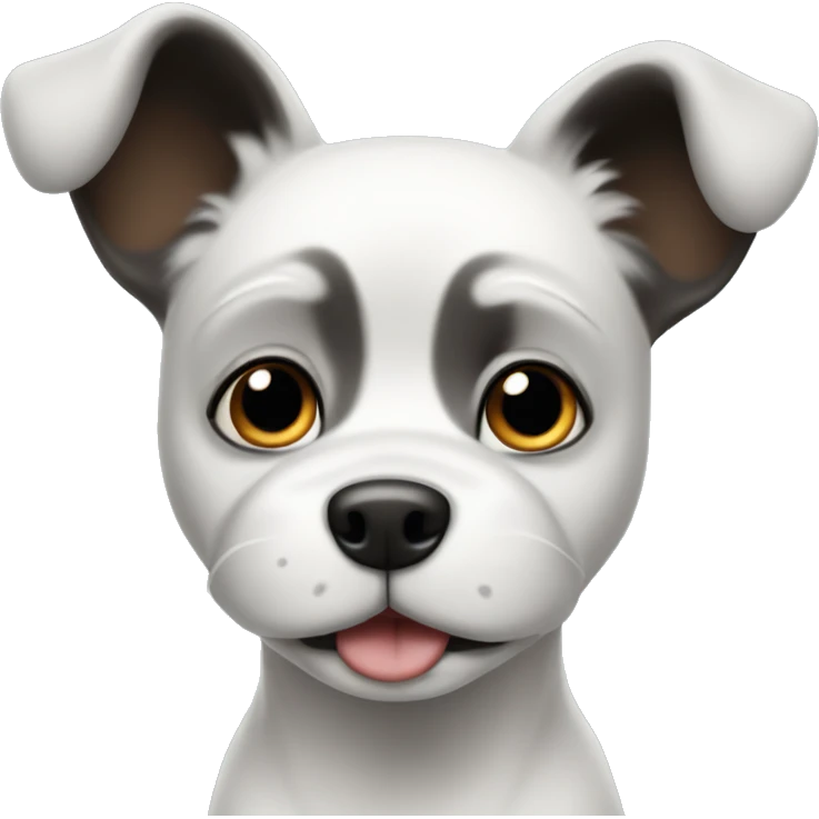 White and black dog with flappy ears and small nose and eyes emoji