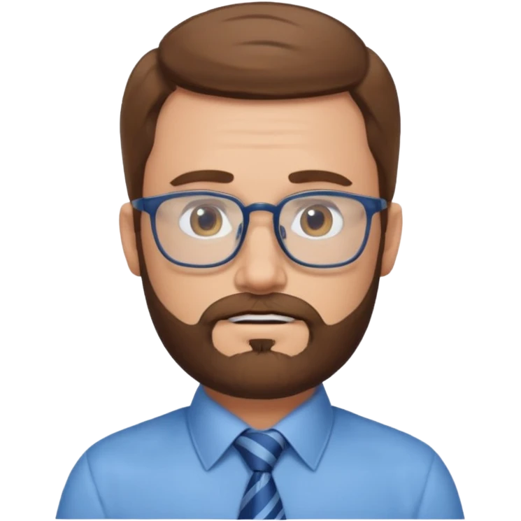 white-man-businessman-with-beard, brown hair, glasses, blue shirt, tie emoji