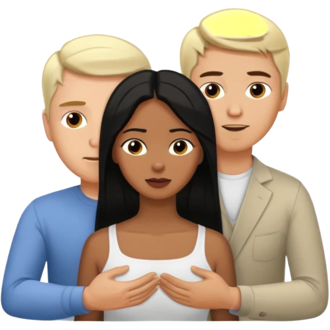 White blond man massages black haired brown woman from front view emoji