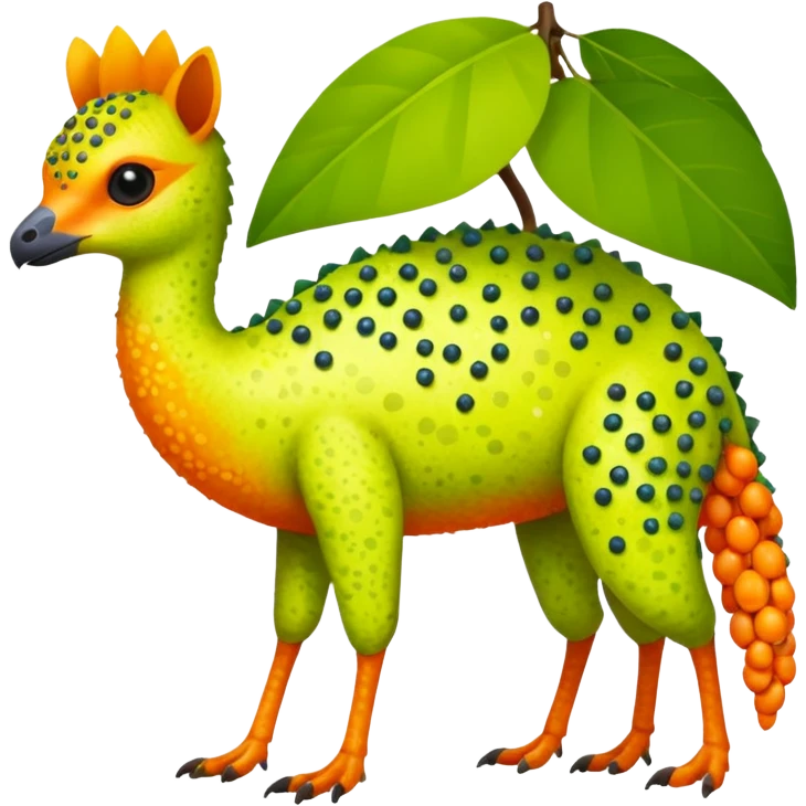 Bright Tropical Fruit-Colored Lime-Orange-Berry Speckled Vernid-Trico-creature inspired by LiLaiRa (full body) emoji