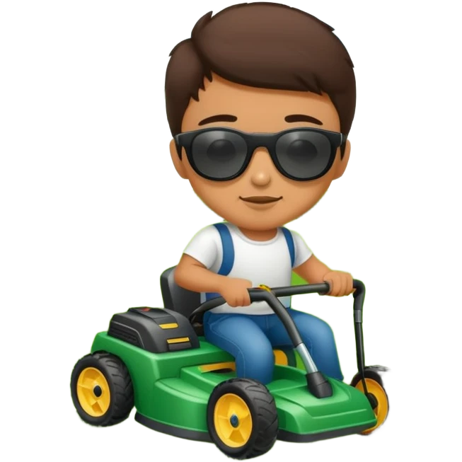 Mexican kid with lawnmower wearing sunglasses emoji