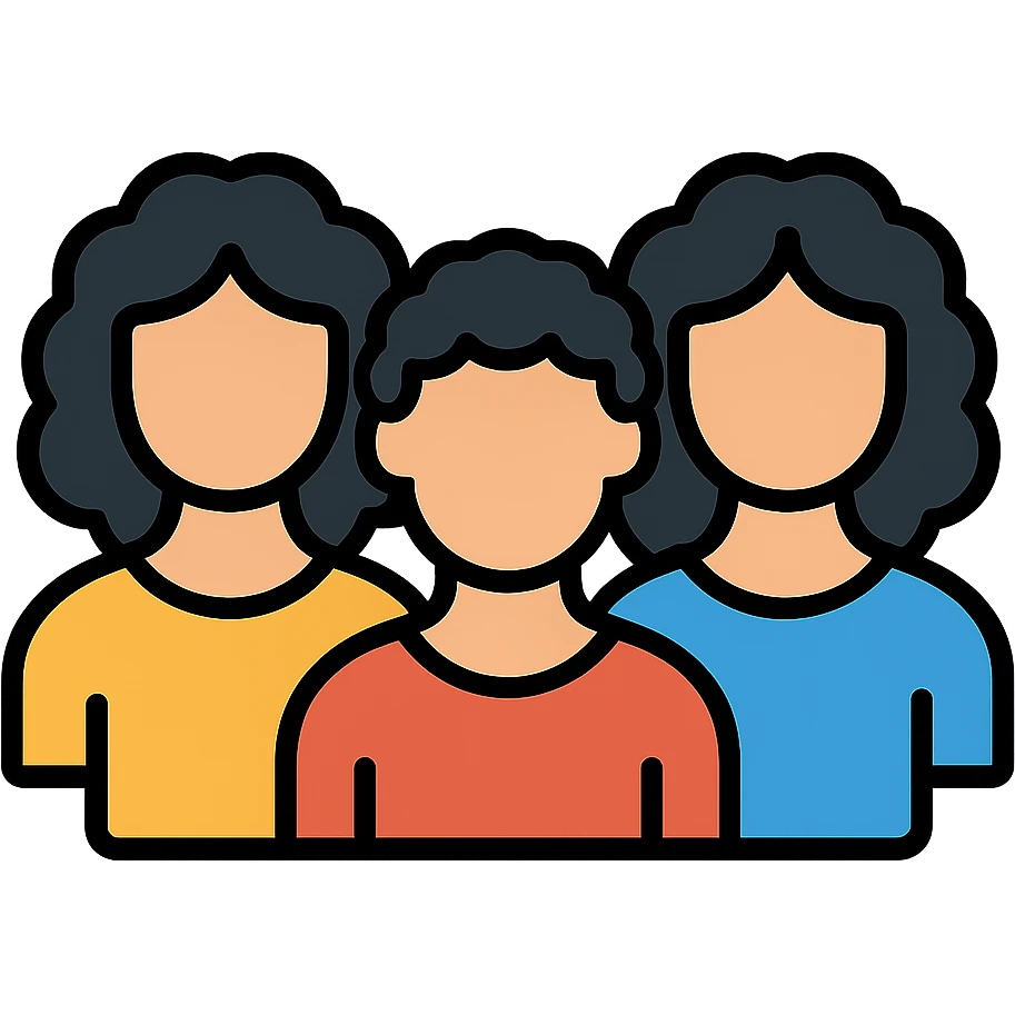 Three women with curly hair standing together, two with shoulder-length black curly hair and one with short black curly hair emoji