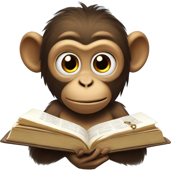 Monkey reading a bible with sparks and pretty stuff coming out of book emoji