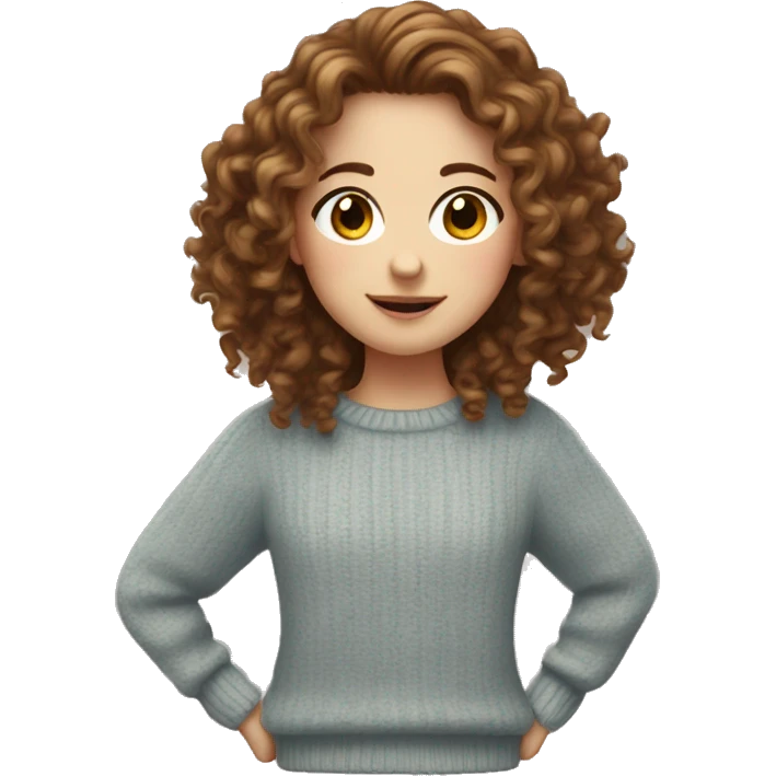 white girl with long brown curly hair, wearing cute jumper  emoji