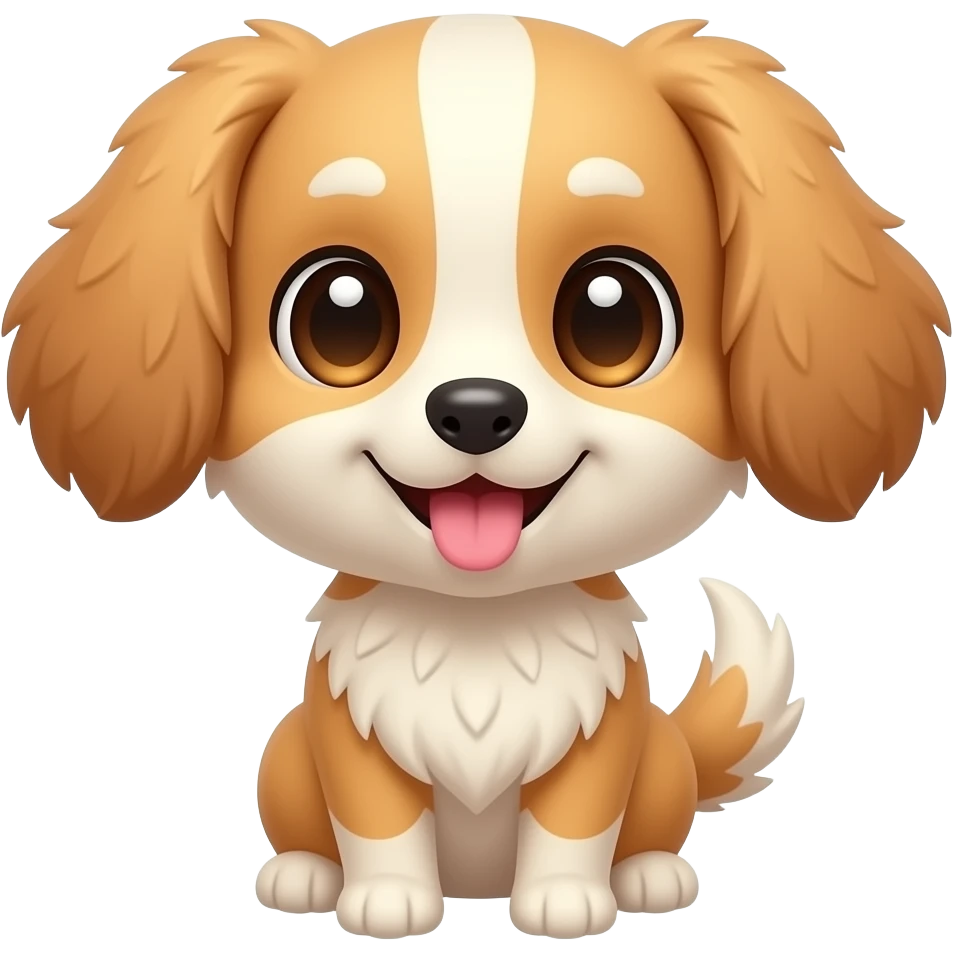 Adorable chibi-style Inumimi emoji, anime dog girl with fluffy floppy dog ears and a wagging tail, big sparkling eyes, happy playful expression with tongue slightly out, simple rounded emoji face, clean white background, vibrant colors, kawaii aesthetic, minimal details, high quality emoji