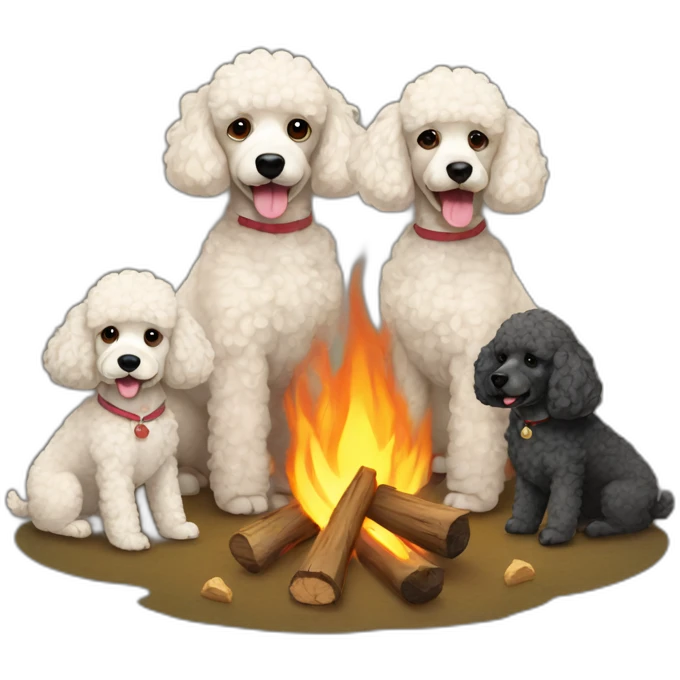 poodles gathered around campfire emoji