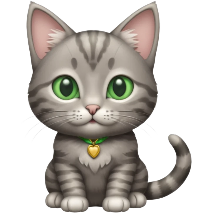 A high-resolution photo-realistic digital illustration of a solid grey tabby cat kitten, chest upward emoji