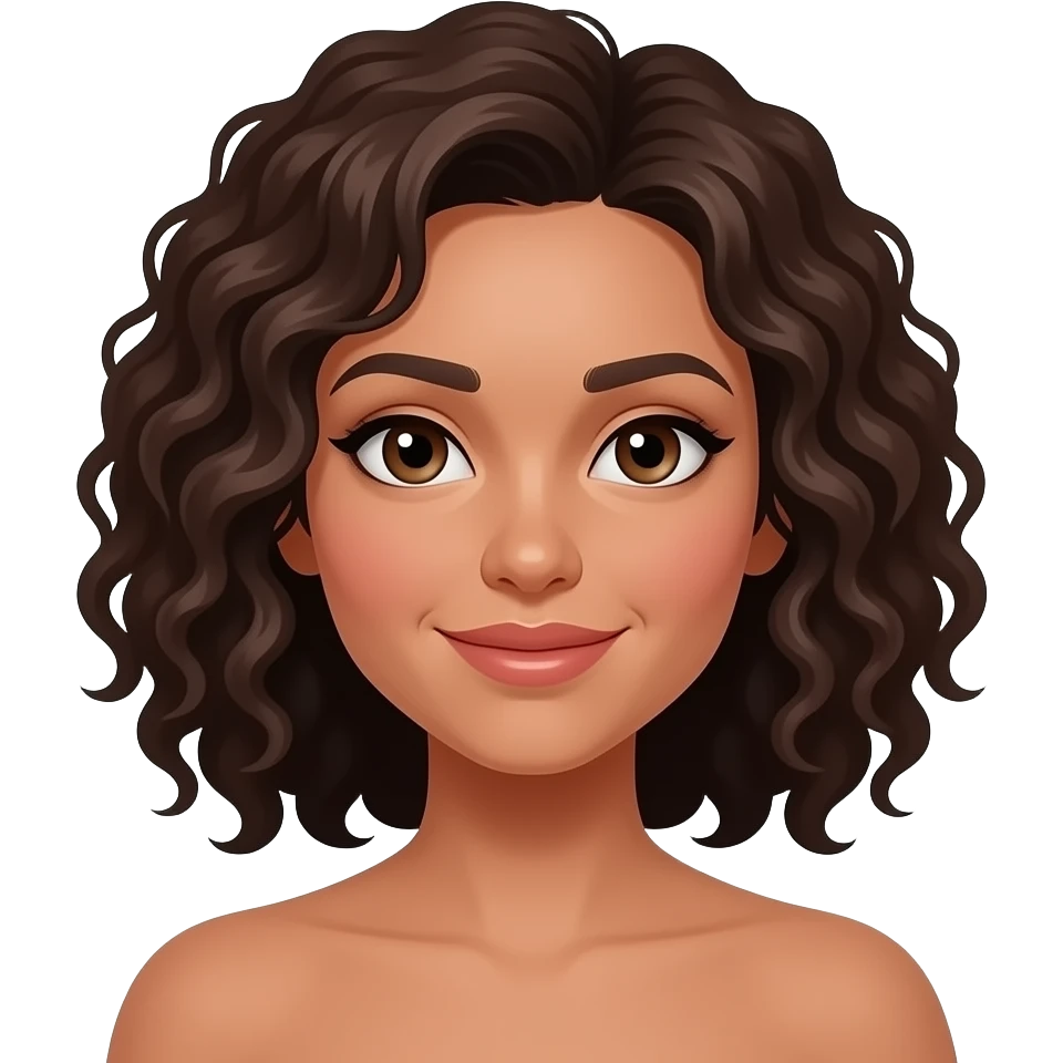 paler tanned woman with dark brown coily hair shoulder length emoji
