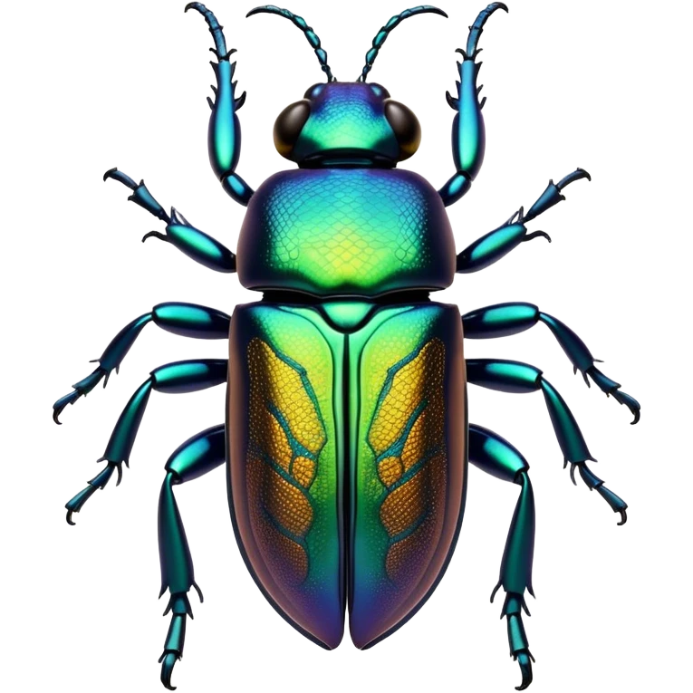 Cinematic Noble Beetle Portrait Emoji, Poised and robust, with a shiny, metallic exoskeleton in deep, iridescent hues and intricately detailed patterns, sharp, focused eyes and a sturdy, commanding form, Simplified yet sharply defined features, highly detailed, glowing with a cool, reflective luminescence, high shine, intelligent and resilient, stylized with an air of natural armor, focused and alert, soft glowing outline, capturing the essence of a watchful beetle that appears ready to crawl out of the screen with effortless strength! emoji