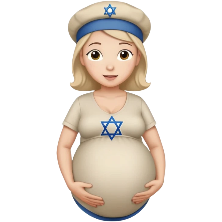 Pregnant Jewish person facing left with hands on belly, wearing a kippah and Star of David necklace emoji