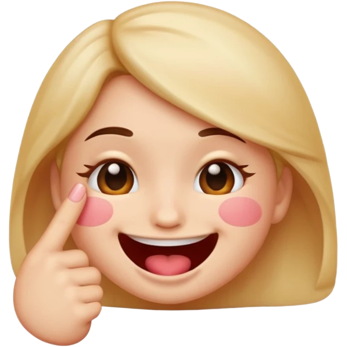 Create a blushing emoji face smiling while biting its finger in a flirty way only one finger between the teeth and the girl less happy juste flirty and chill face emoji