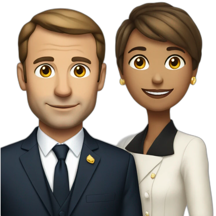 Macron avec une femme a robe emoji