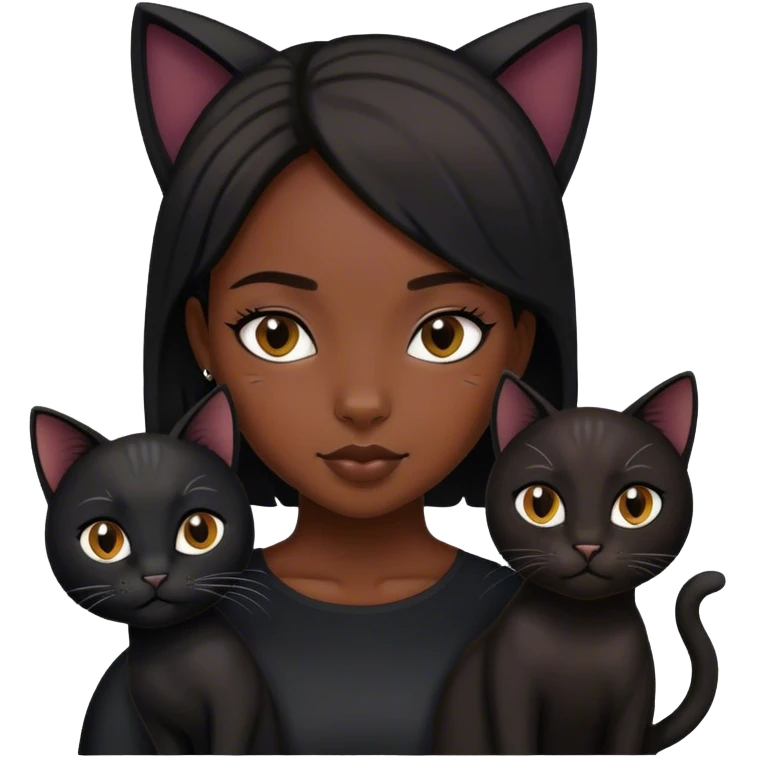 A black girl with her black cat emoji