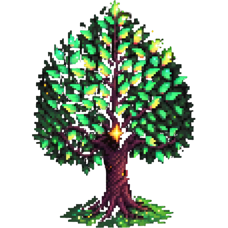 mystical tree with sparkling leaves and glowing magical aura emoji