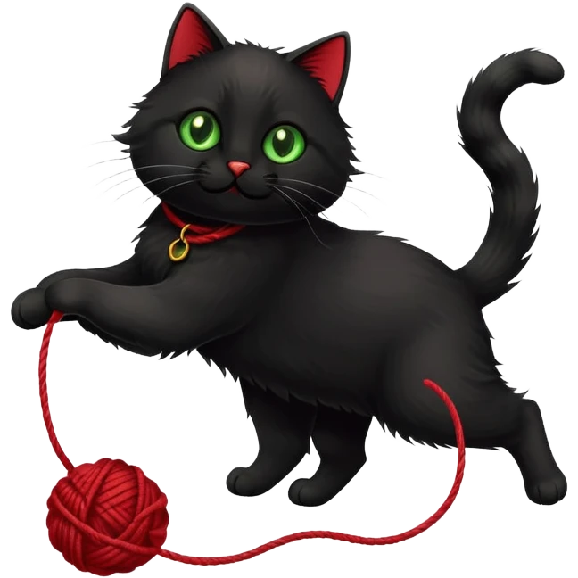 playful black cat chasing yarn emoji