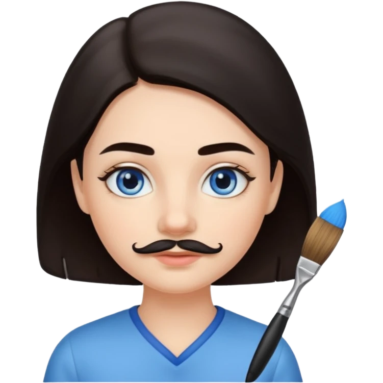 Girl oval face with fair skin. His eyes were blue, and his eyebrows were dark and somewhat bushy. Above his upper lip he wore a small brush-like moustache, known as a "His hair was dark  emoji