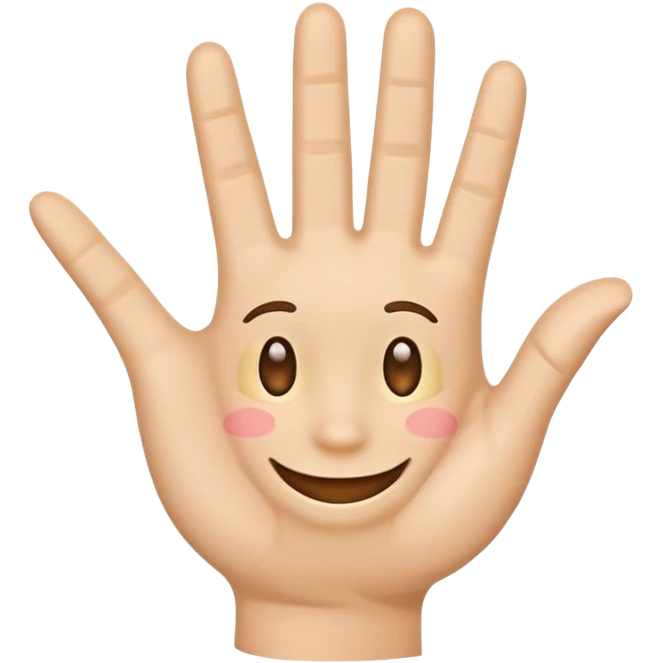 waving hand emoji with a smiling face on the palm, just the hand, clear waving gesture emoji